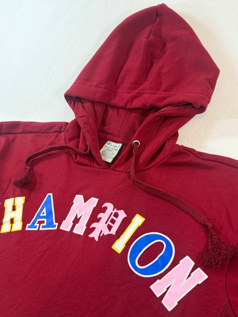 Champion Reverse Weave Burgundy Logo Hoodie Small